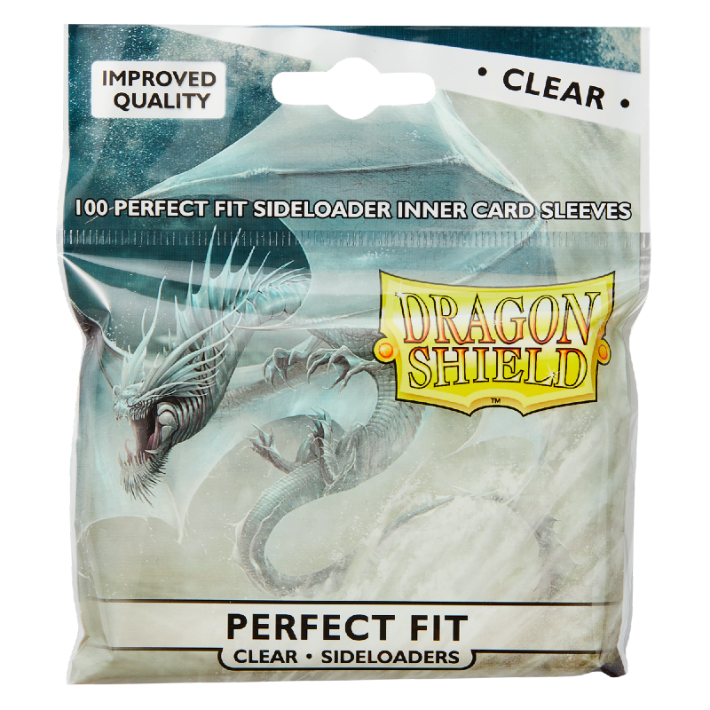 100 Sleeves Dragon Shield Perfect Fit : Clear Sideloaders - Taille standard (Magic / Pokemon)