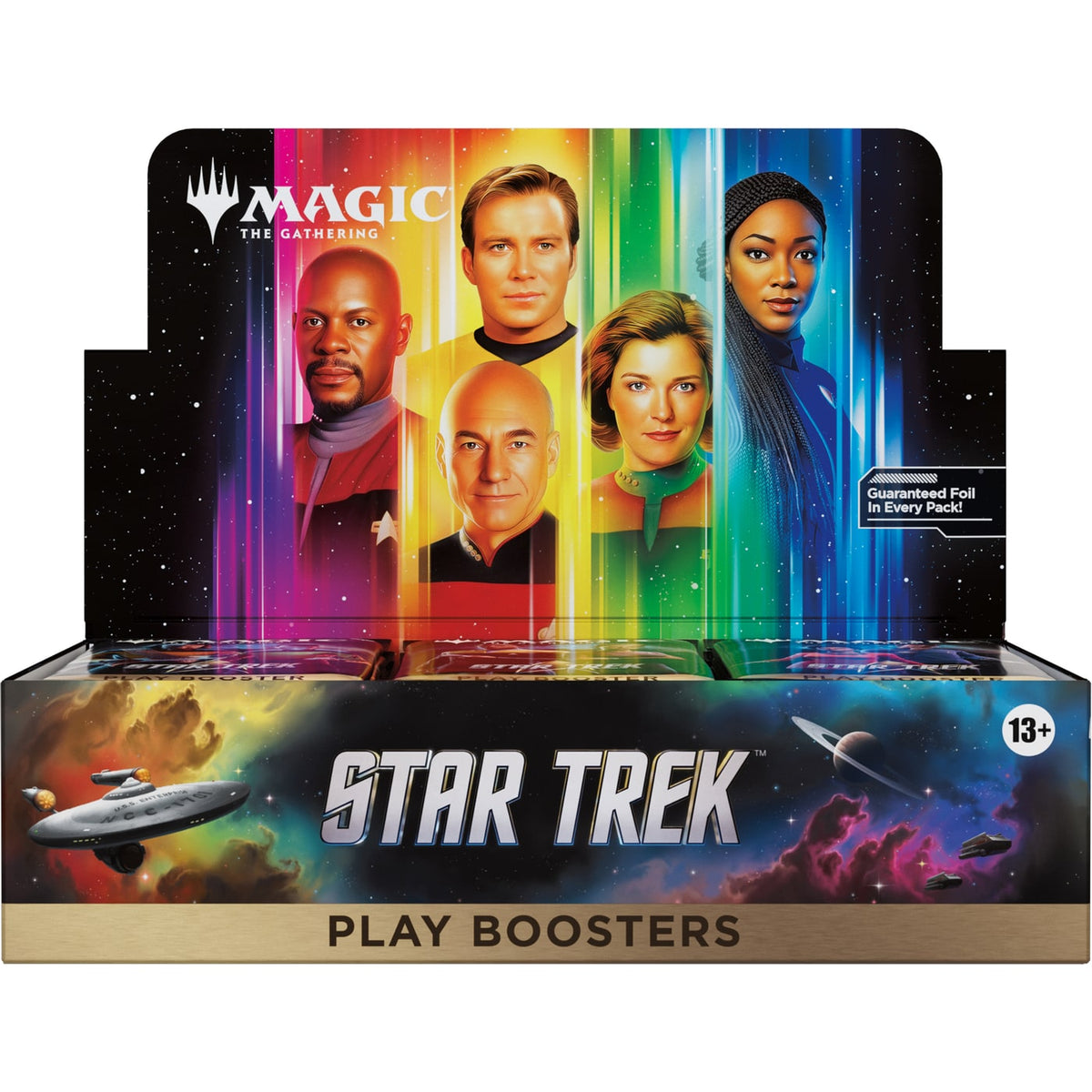 Display de 30 Play Boosters Star Trek ouvert, vue de trois quarts