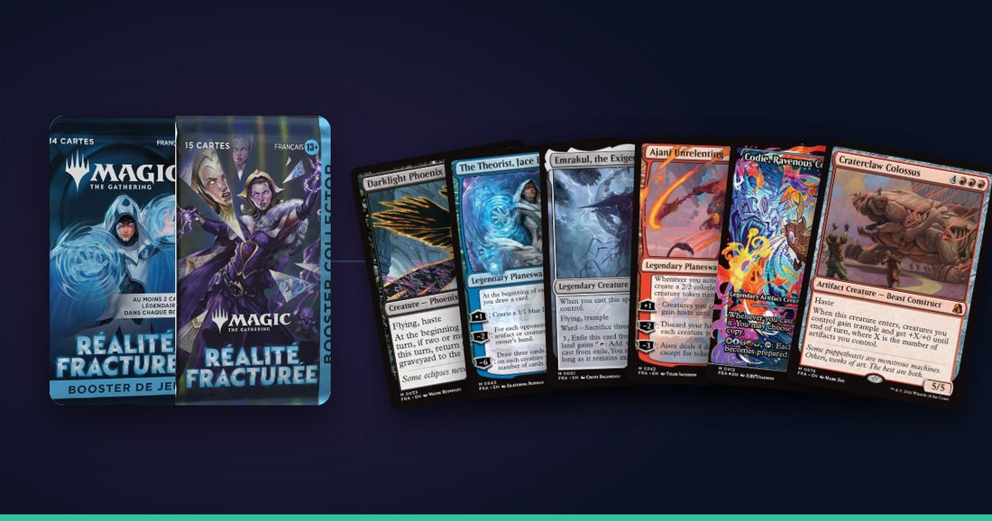 Un deck Commander et ses cartes en éventail — Magic: The Gathering.