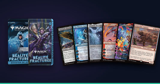 Un deck Commander et ses cartes en éventail — Magic: The Gathering.