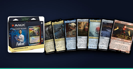 Un deck Commander et ses cartes en éventail — Magic: The Gathering.