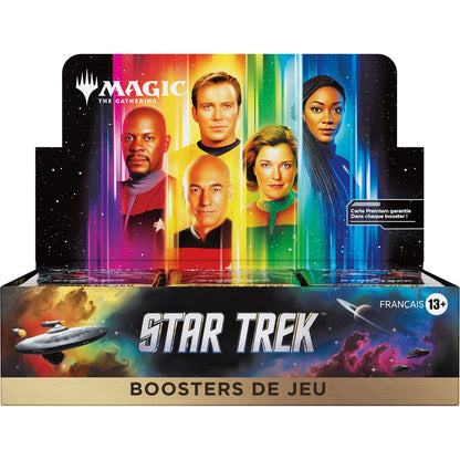 Boîte de 30 boosters de jeu Star Trek ouverte, vue de trois quarts